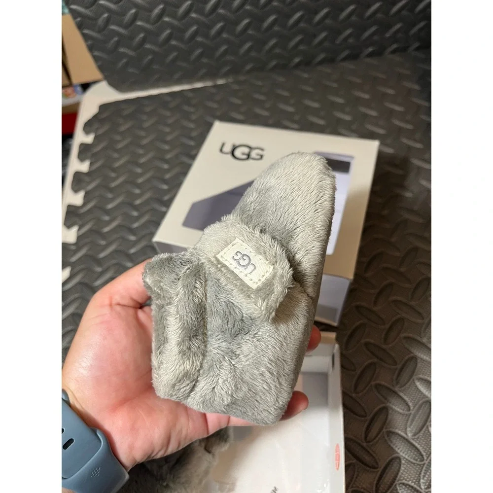 UGG Bixbee Booties Unisex 4/5 Charcoal Grey Fleece Hook and Loop Infant 1103497I